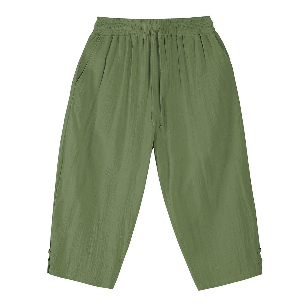 Herren Sommerhose mit Kordelzug, lässige verkürzte Hose aus atmungsaktiver Baumwolle und Leinen