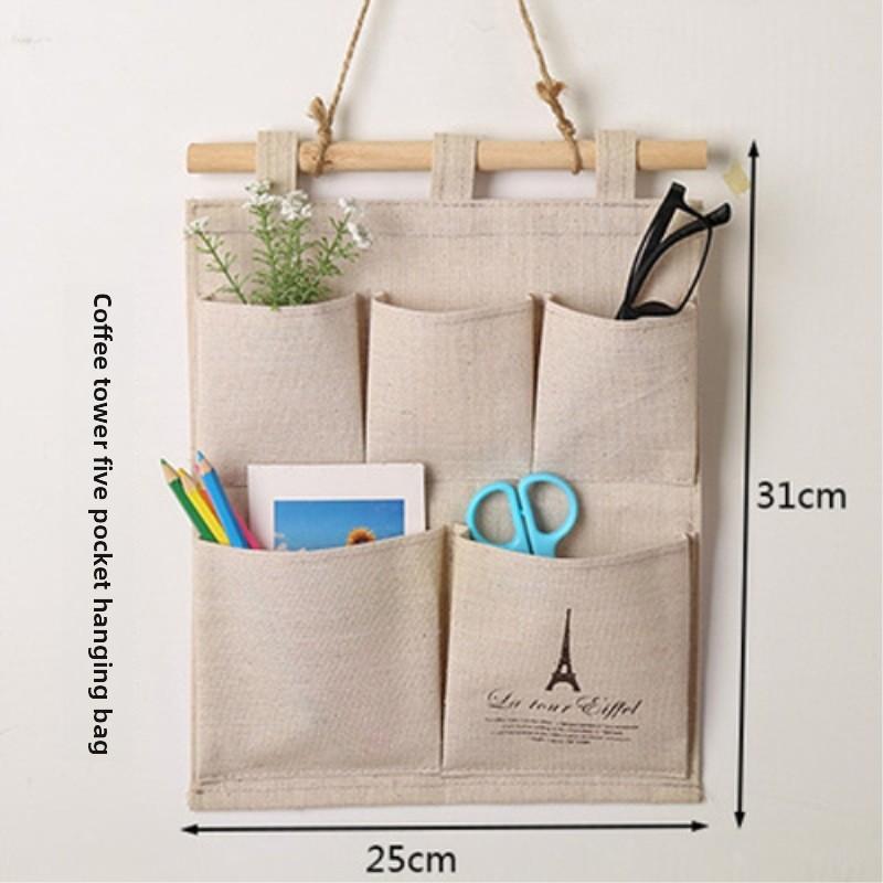 Linen Cotton Fabric Storage Hanging Pouch Door Wall Bedroom Wardrobe Waterproof