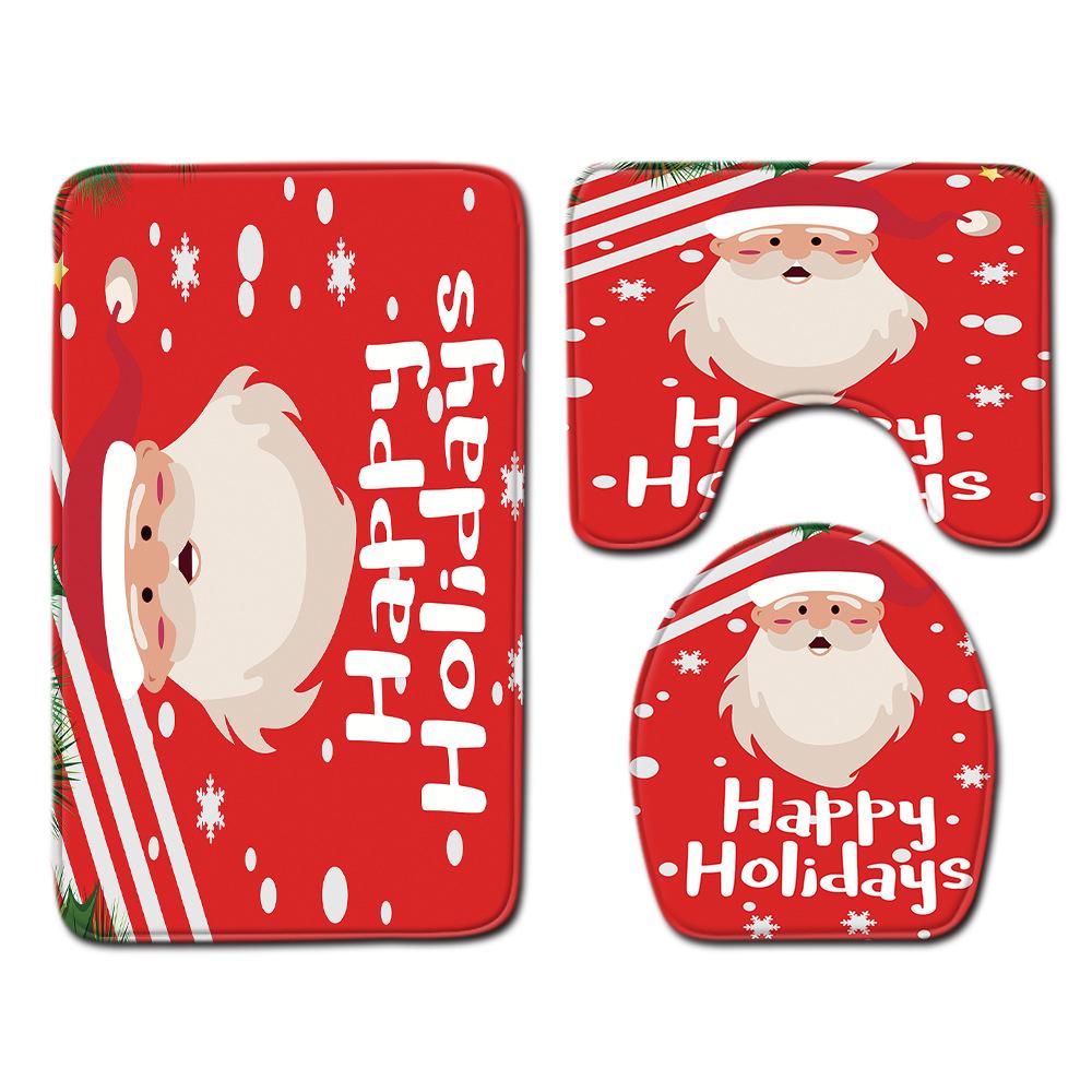 Christmas Shower Curtain Floor Mat Combination Four-Piece Set Bathroom Toilet Carpet Shower Room Mat Foot Mat
