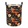 Floral Highland Cows Laundry Basket Collapsible Baby Hamper for Nursery Toys Organizer Storage Bins