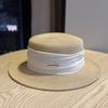 Retro French Straw Hat Women's Summer Seaside Sunshade UV Protection Pleated Flat Edge Hat Women's Sun Hat Flat Top Hat