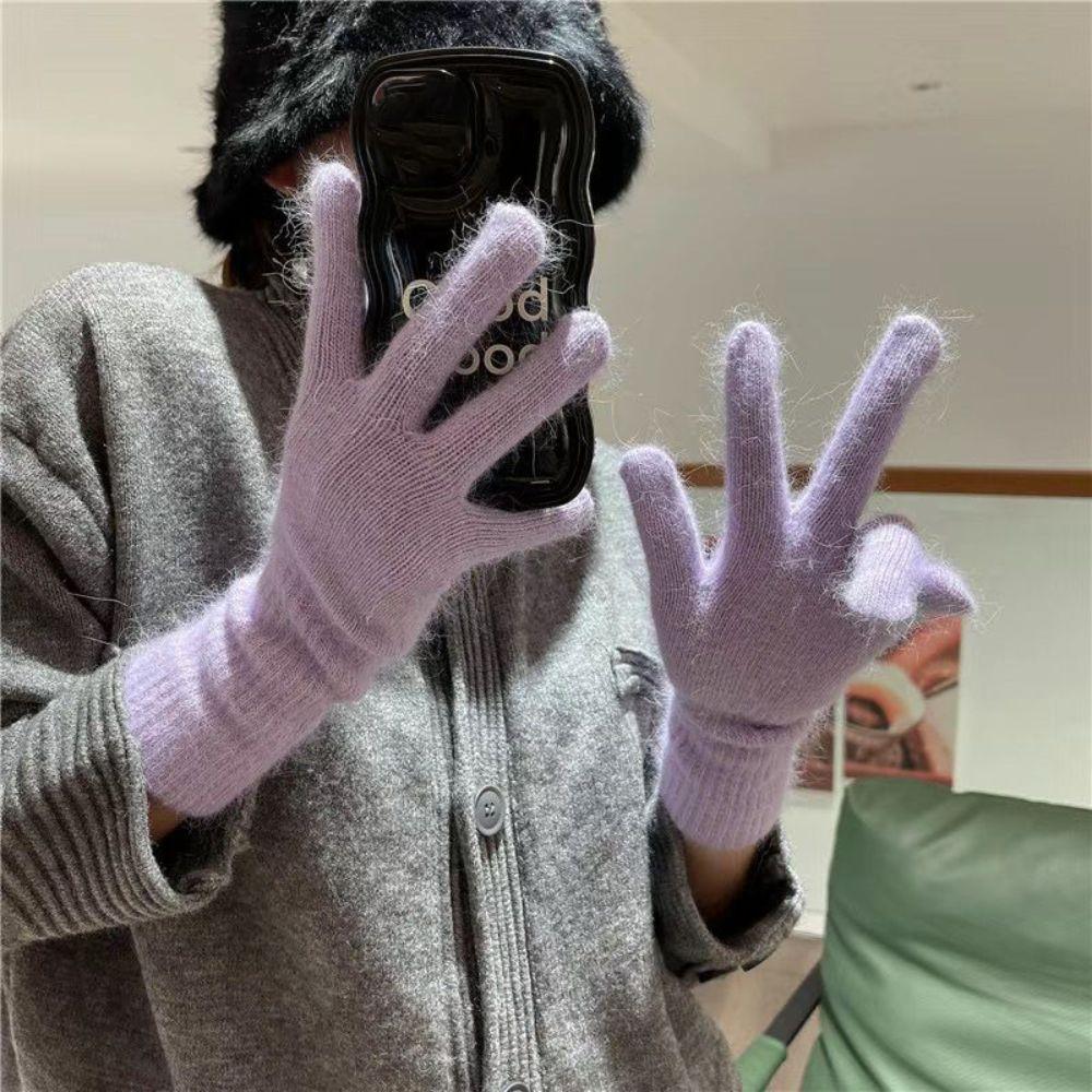 Faux Fur Flannel Gloves Solid Color Winter Women Gloves Fashion Long Rabbit Fur Gloves  Gift