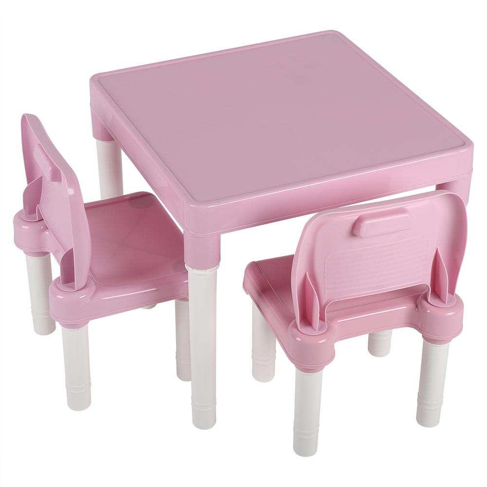 Childrens Kids Plastic Table Chair Set Lrning Studying Desk for Home Kindergarten Blue Green