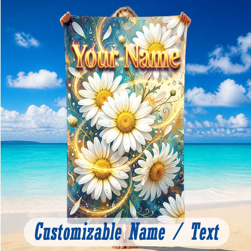 Floral Garden Theme Beach Towel Personalized Custom Name & Text Soft Quick Dry Beach Towel for Swimming Travel
