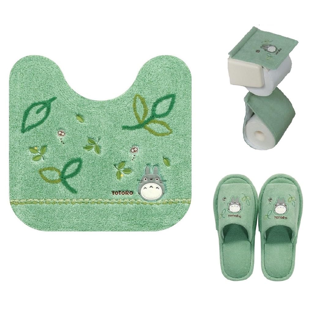 

My Neighbor Totoro Toilet Mat Set (3 Pieces) - Green (Toilet Mat + Paper Holder Cover + Slippers) - Studio Ghibli Senco Totoro Forest Wind Green