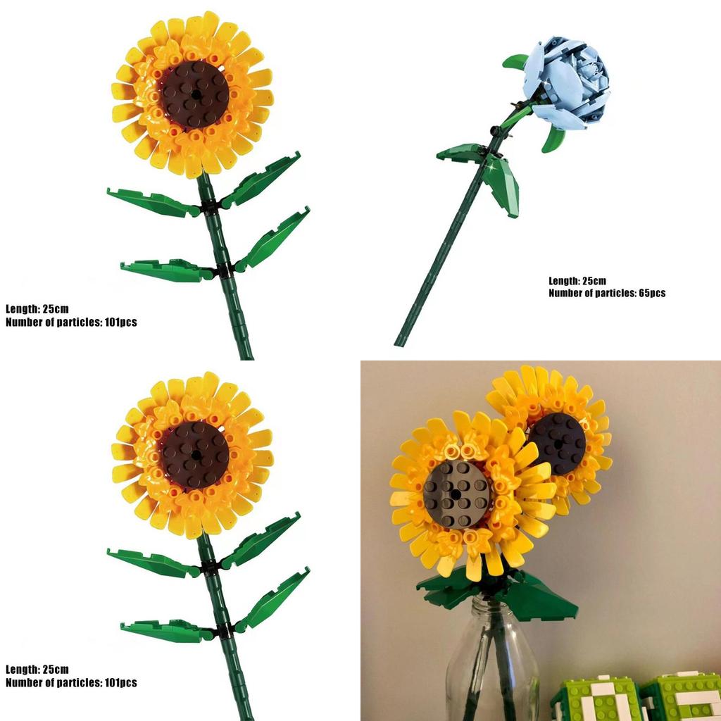 Rose Sunflower Tulip Building Blocks Toy Kids Gift Simulate Flowers Decor