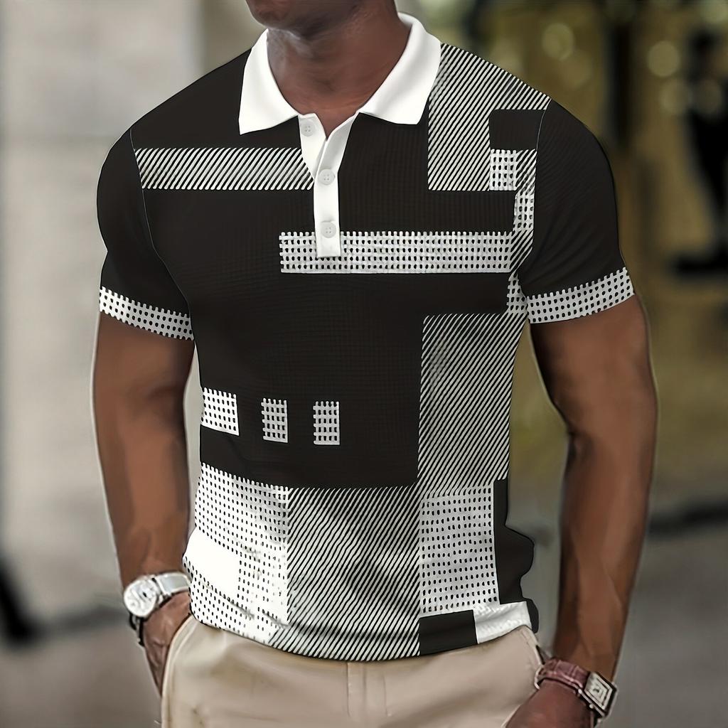 Wood Grain Geometric Short Sleeve Polo Shirt Men's Clothing