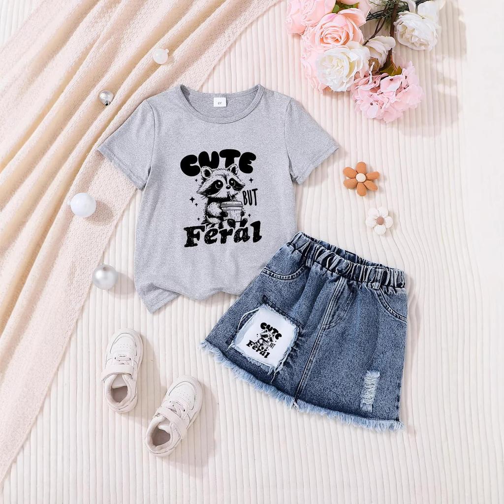 Girls' Casual Denim Skirt Sets - Stylish Children's Clothing Set