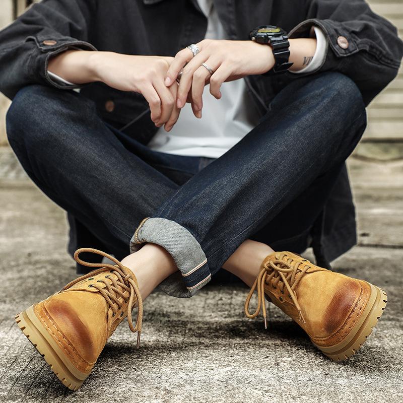 Verktøysko herre 2025 vår nye høykvalitets lave ankelstøvletter overlag svineskinn retro plattform fritidssko herre