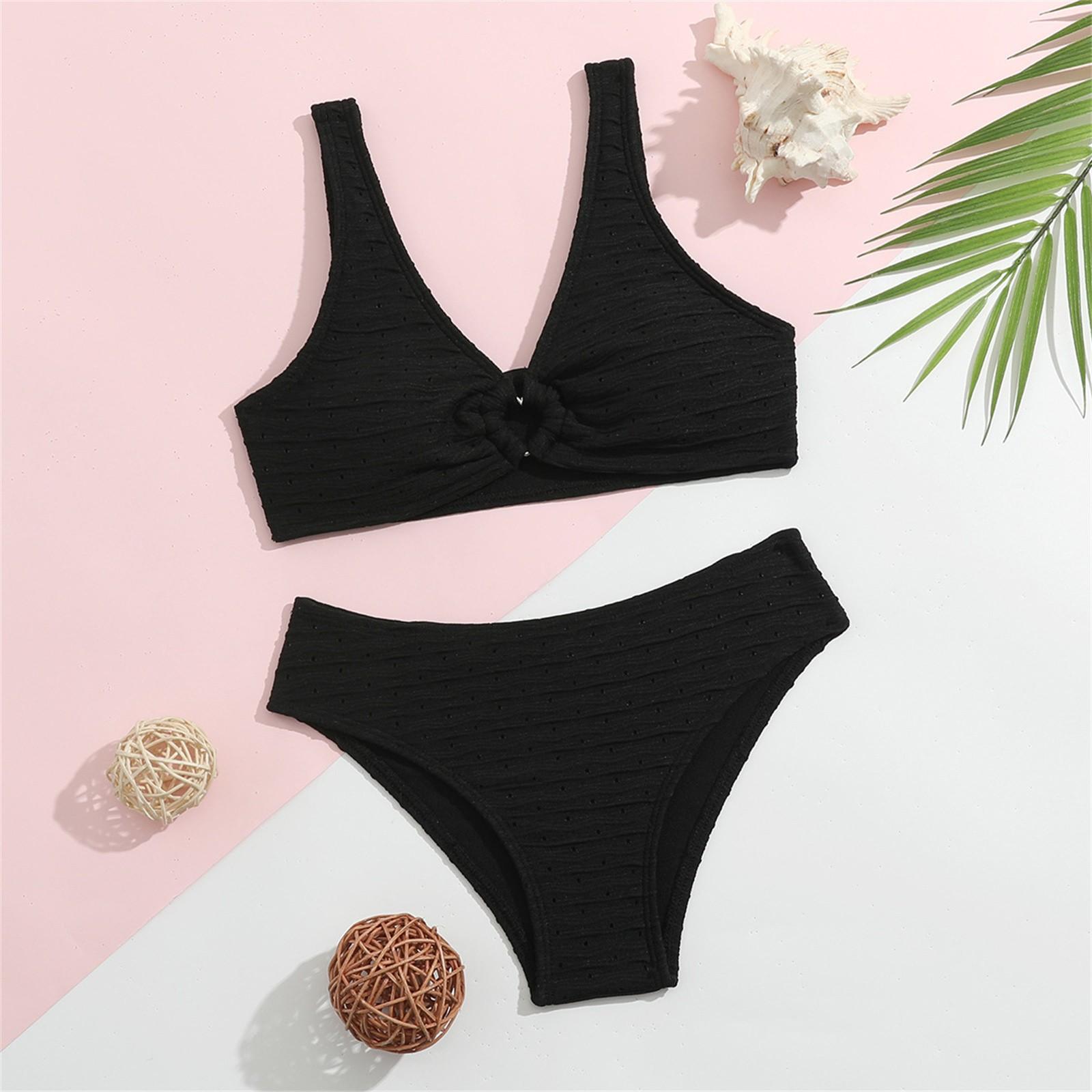 

Детский купальник, однотонный модный костюм из двух частей для девочек 130 чёрный