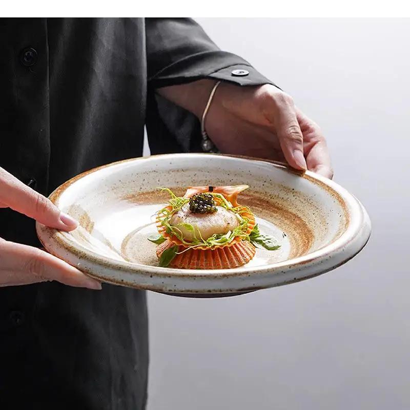 Vintage Reverse Mouthed Ceramic Dinner Plate Salad Shallow Dessert Plates Pasta Specialty Tableware