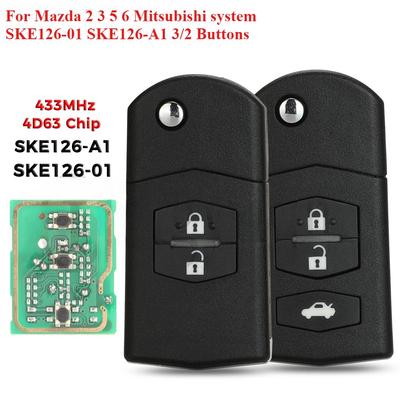 433MHz Folding Remote Key Car Starter ID63-80bit For Mazda 2 3 5 6 Mitsubishi System SKE126-01 SKE126-A1 3/2 Buttons