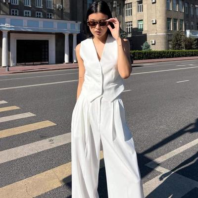 2025 Summer Fashion: Sleeveless V-Neck Button Top & Loose Pants Set