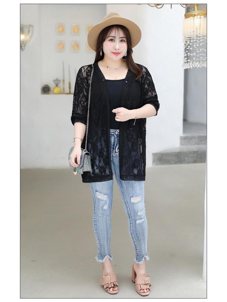 1905 Lace Cardigan Summer Top - Women's Plus Size Black & White Sunscreen Shawl Outerwear