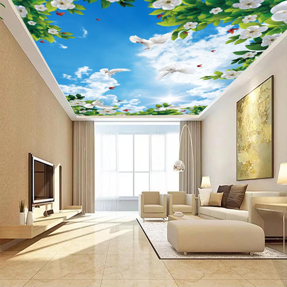 Sky Mural Clouds Sky Ceiling Blue Sky Butterflies Pigeons Wallpaper Bedroom Living Room Ceiling Wall Murals