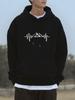 [95% 5% Spandex] Men'S Casual Pocket Hooded Sweatshirt "Mountain ECG" Print, 240G Global Four Seasons Base Factory Made Men'S Comfortable High Quality