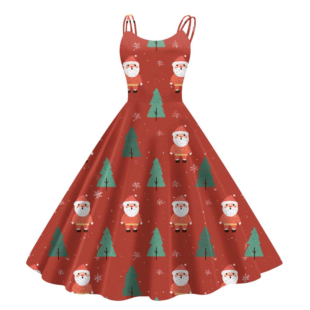 Women's Fashion Casual Christmas Print Sexy Off-the-shoulder Punk Retro Dress