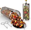 Easy  Nesting Grill Rolling Baskets, 304 Stainless Steel Grilling Net with Detachable Wooden Handle Perfect for Outdoor Barbecue