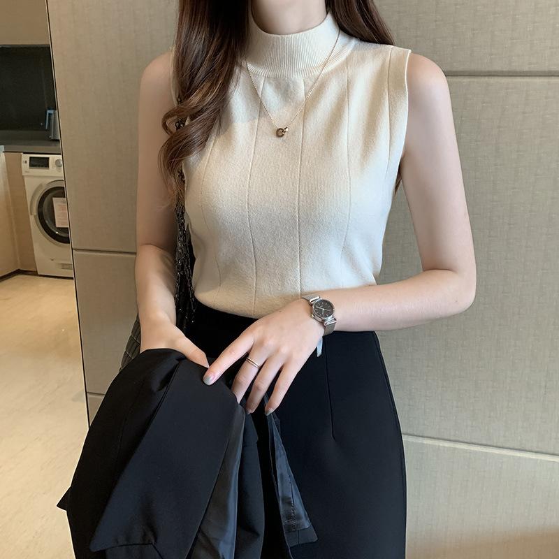 Korean Fashion Ladies Tops Women Tops Casual Clothes Sleeveless Solid Women Blouse Knit Elastic Blusas