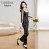 Women's Spliced Blouse & Straight Pants Casual Set