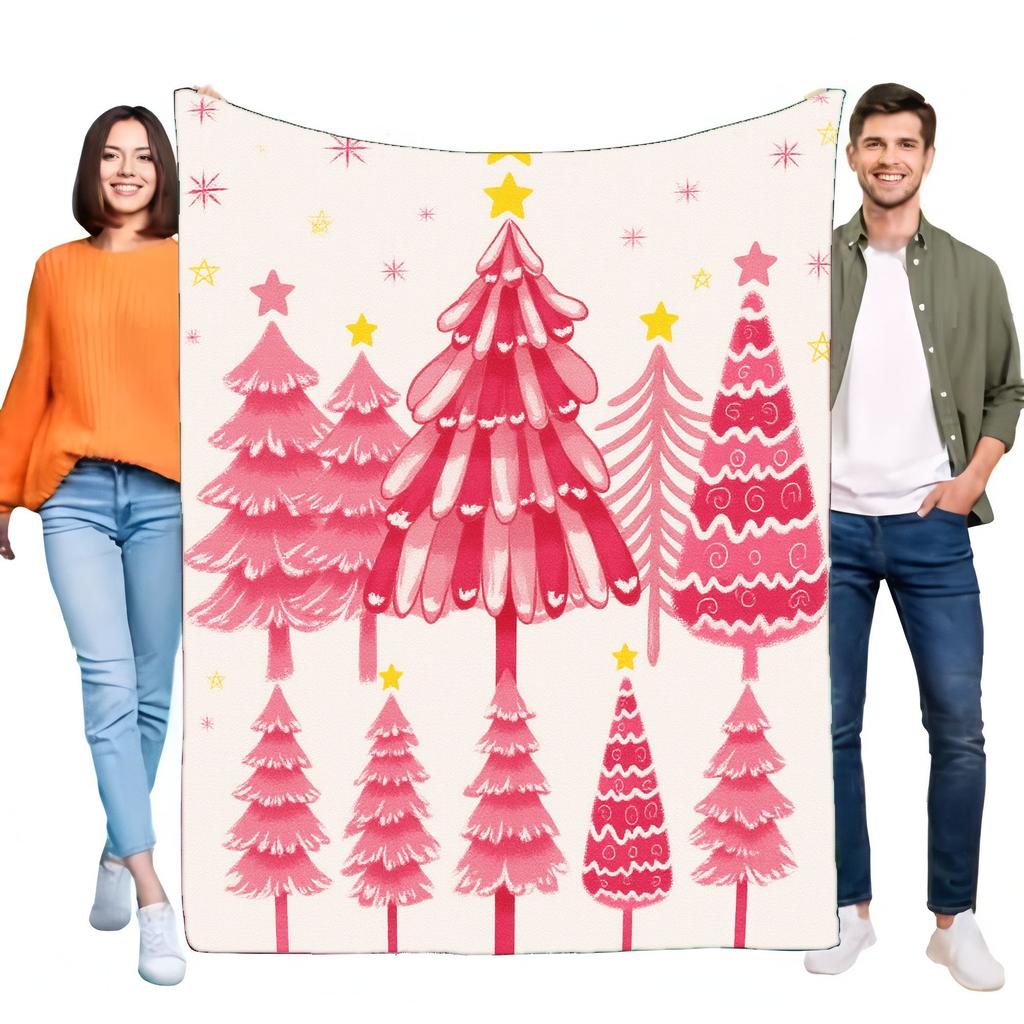 Cozy Holiday Blanket Soft Plush Throw for Couch Bed, Colorful Christmas Tree Design, Lightweight Warm Blanket Perfect for Home D