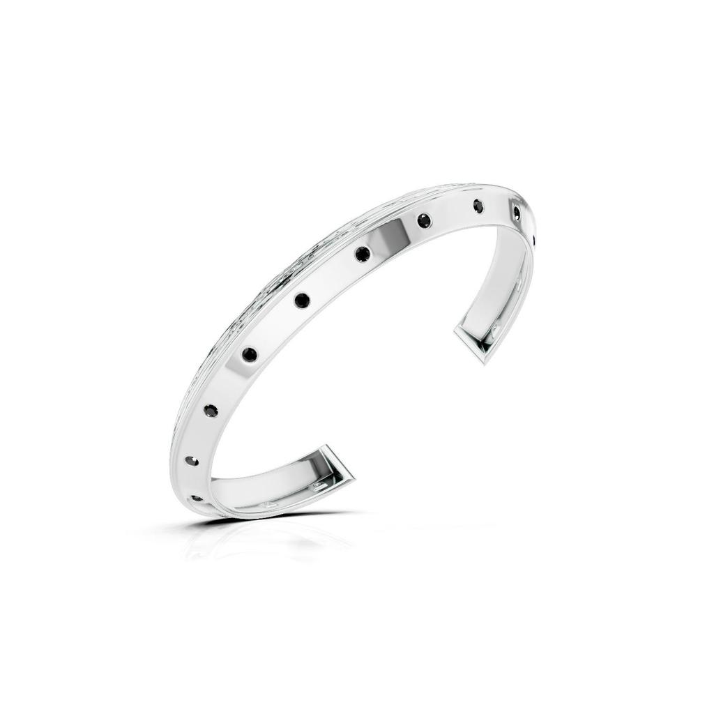 Kicky and Perky 925 Sterling Silver Oxidized Knife Edge Cuff Bracelet Jewelry For Mens with Black Moissanite Gemstones