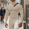 INCERUN Men's High Neck Patchwork Long Sleeve Splits Irregular Rib T-shirts Undershirts