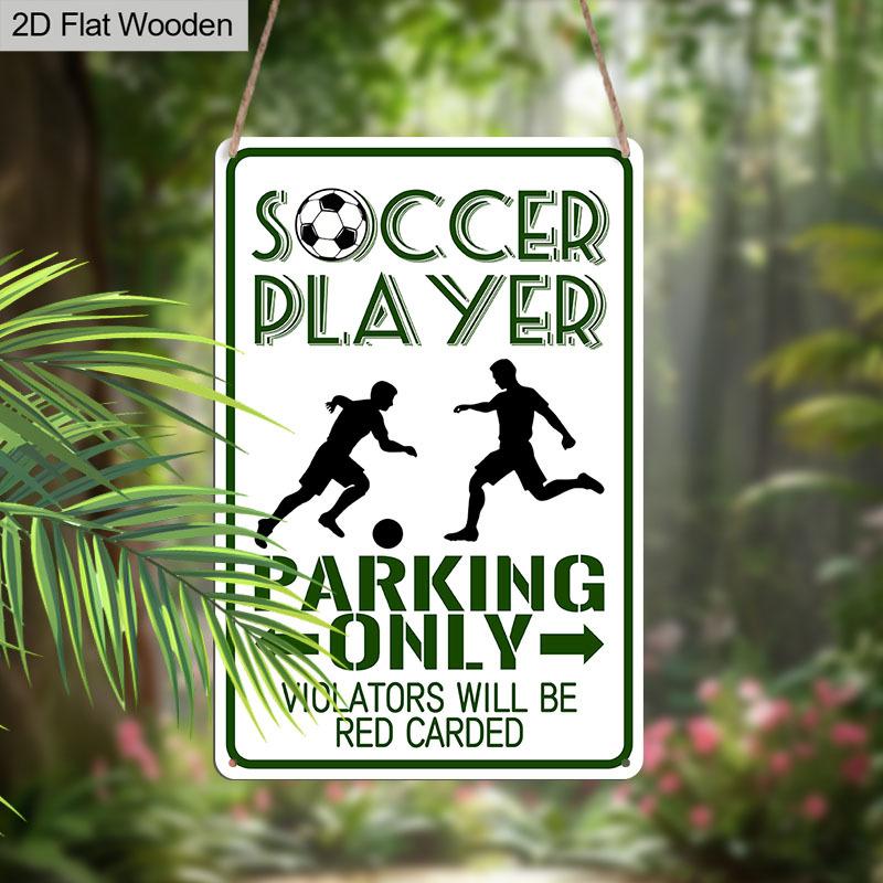 2D Flat, 1pc Soccer Player Parking Only Aluminium Metal Wall Decor Sign - 8"x12" Funny Sports Parking Decor, Football Player Silhouette Wall Art