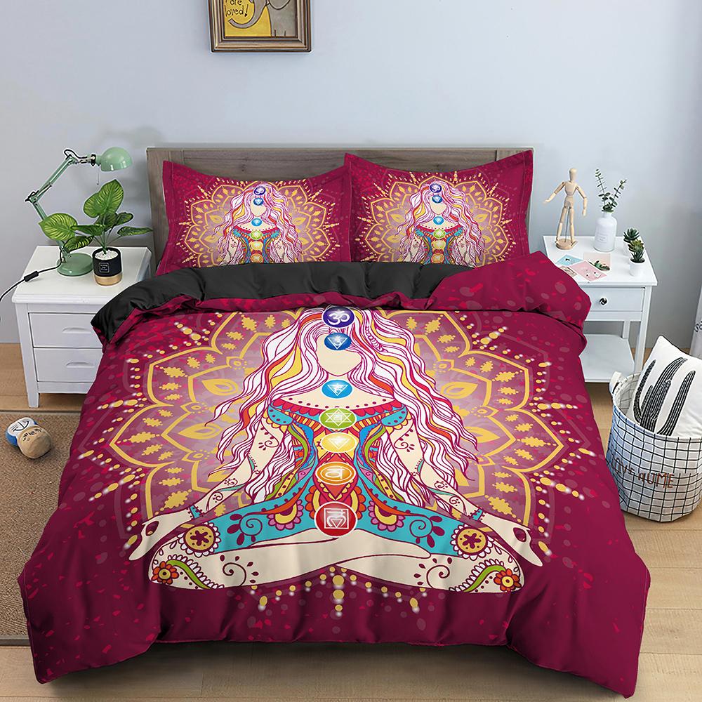 Colorful Seven Chakras Buddha Mandala Duvet Cover Indian Buddhism Theme for Women Men Teens for Bedroom Decorations Queen King