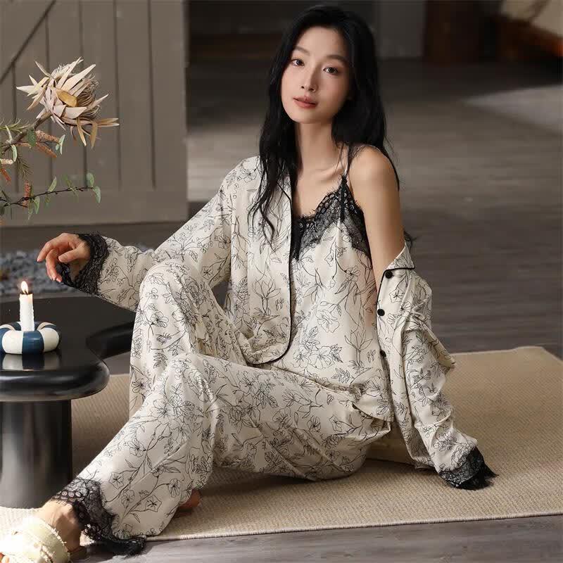 GUJIN Women s Sexy Cotton 3-Piece Pajama Set L