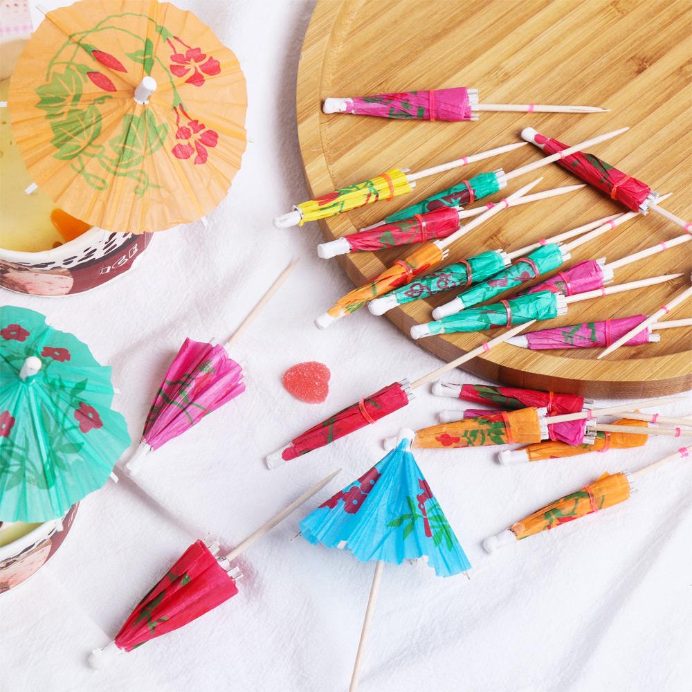 24Pcs Paper Drink Cocktail Parasols Umbrellas Luau Sticks Tropical Hawaiian Party Wedding Paper Umbrella Decor Bar Supplies