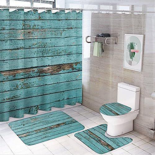 Flower Watercolor Field Flower Shower Curtain With 4 Pieces Absorbent Bathroom Mat Bathroom Curtain With Soft Bath Wheel U-Shaped Mat
