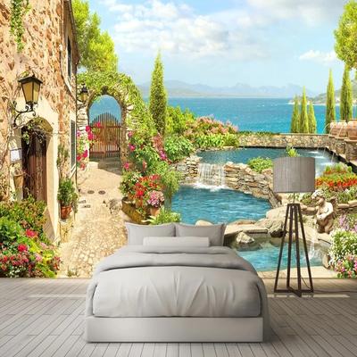 3D Garten See Landschaft Wandbild Wohnzimmer TV Sofa Esszimmer Hintergrund Wand Tapete Dekor