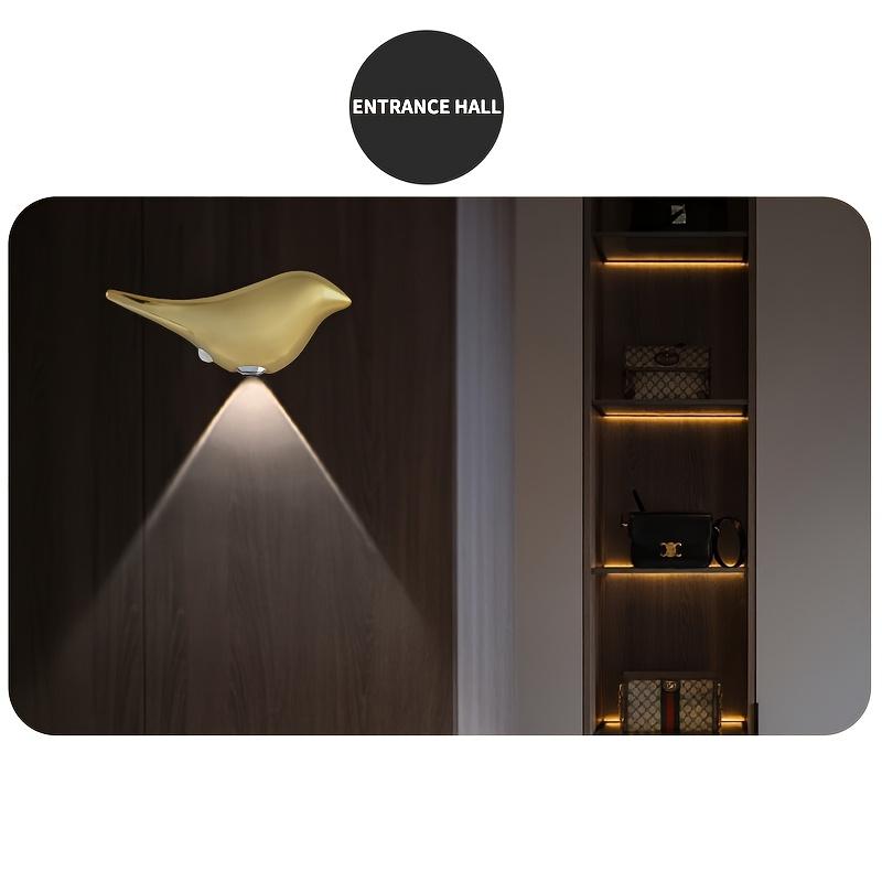 Rechargeable Motion Sensor Bird Night Light, Gold Modern Wall Lamp with 3 Modes, Dimmable LED Night Light for Bedroom Hallway
