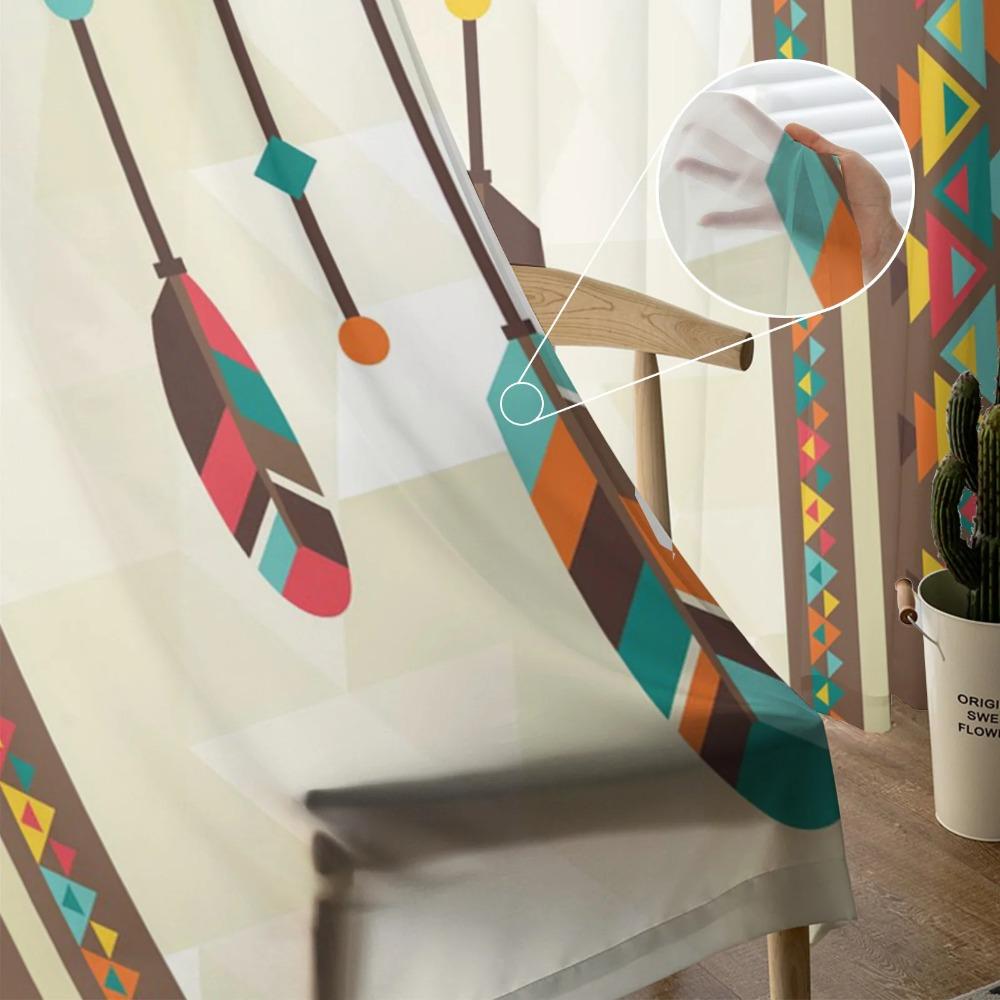 Indian Feather Ethnic Dreamcatcher Sheer Drapes for Living Room Decoration Window Curtains Kitchen Curtains