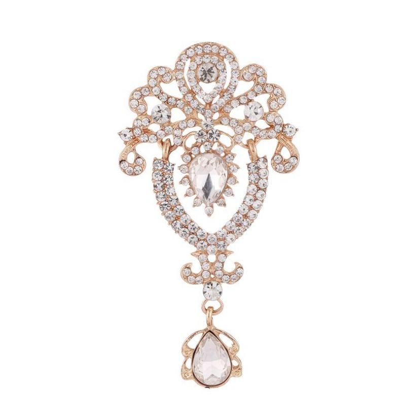 Gorgeous and Luxurious Drop-shaped Brooch Set with Diamonds, Trendy and Popular Alloy Clothing Accessory Pin