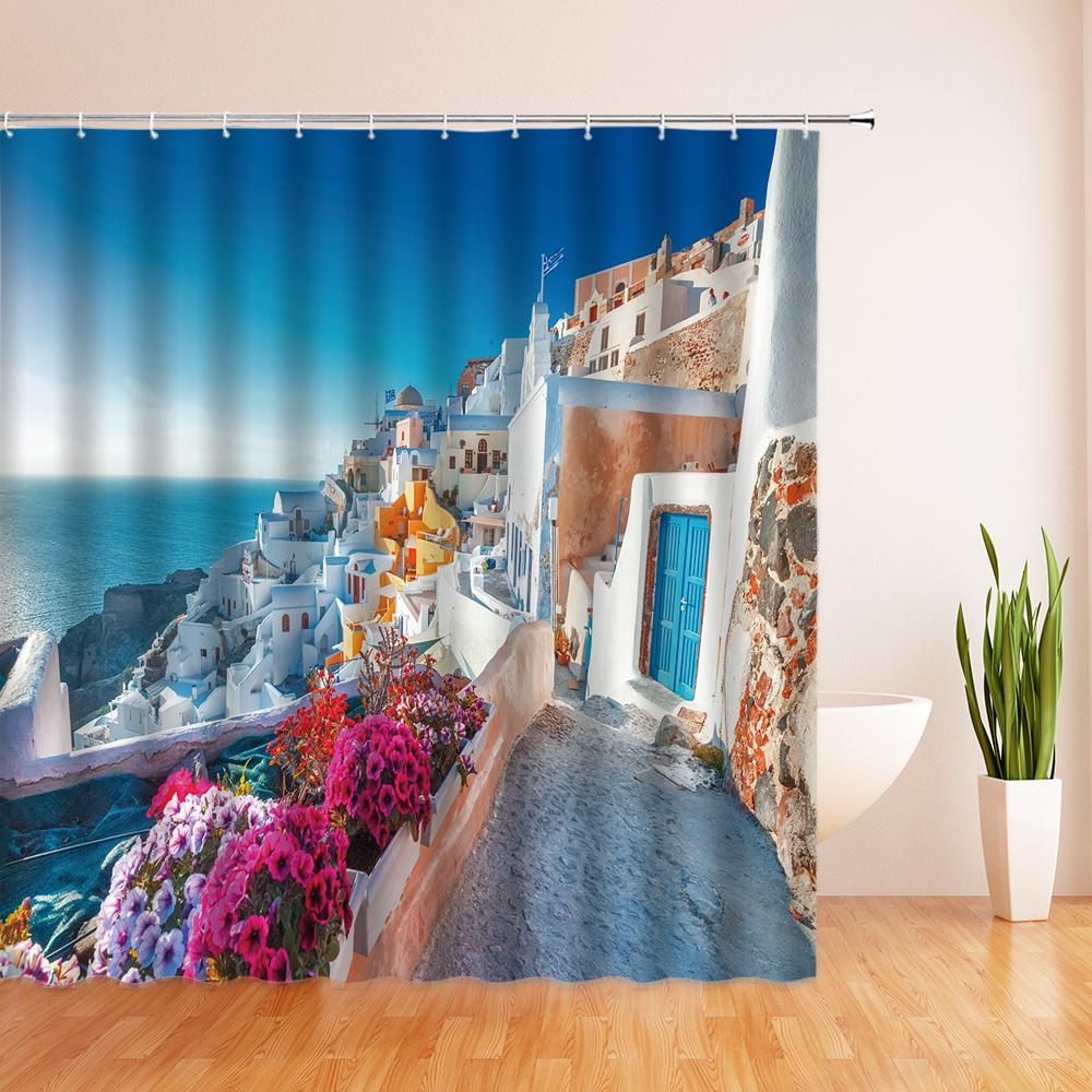 

Занавески для душа с изображением деревенского сада, уличный каменный дом, 3D-занавеска для ванной комнаты, водонепроницаемая ткань, украшение, 180*240 см W90xH180cm