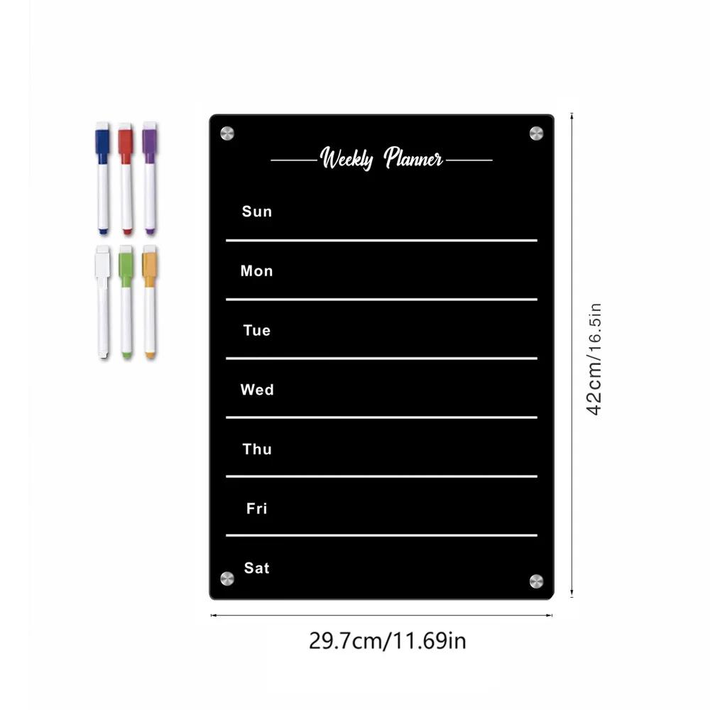 Magnetische Kühlschrankkalendertafel Klares Acryl Wochenplaner Magnetisches Whiteboard Transparente Kühlschrank-Schwarze Tafel Nachricht Menü