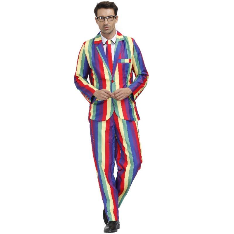 M-XL Herren Retro Disco Gestreift Persönlichkeit Feiertagsparty Anzug - Regenbogen, Herren Halloween Kostüm