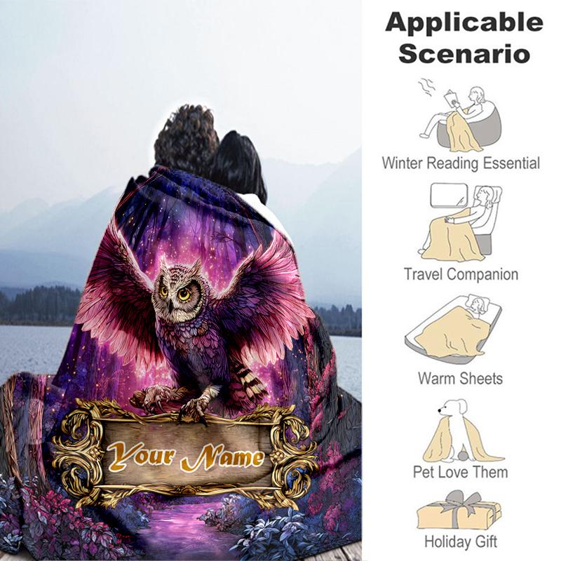 1PC Custom Name Forest Owl Flannel blankets Patterns Throw Blanket All-Season Soft Gift for Couch, Bed, Camping gifts