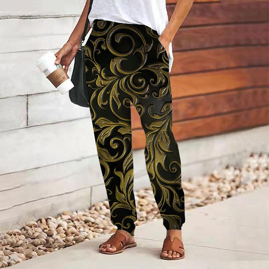 

Women Pattern Printing Pants Lace Up Elastic Waist Loose Trousers Casual Long Pants Trousers with Pockets 8XL жовтий