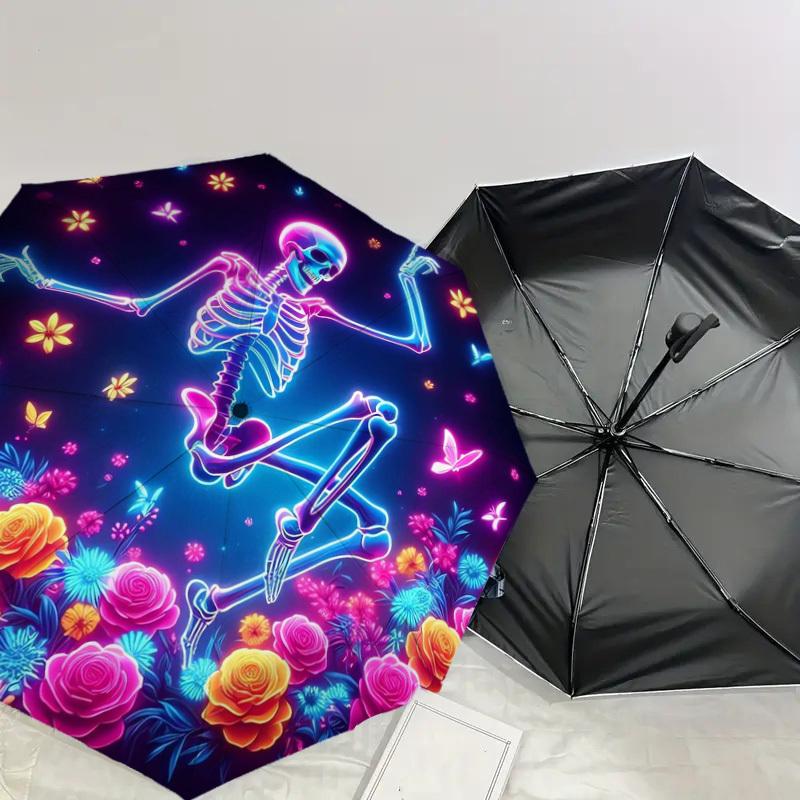 1 Stück Neon Skelett Tanz Blumen Schmetterlinge Regenschirm mit Kunststoffgriff, Geeignet für Alle Jahreszeiten Zuhause Reise Outdoor RegenschirmDD1763