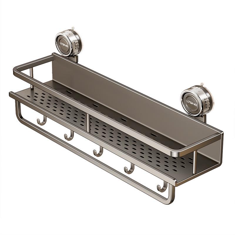 Wall-Mounted Aluminum Suction Cup Towel Rack & Bathroom Storage Shelf