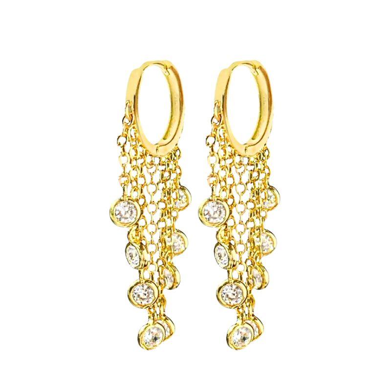 925 Silver Needle Luxury Long Chain Tassel Crystal Stud Earrings For Women Exquisite Pendant Gold Earrings Fine Jewelry