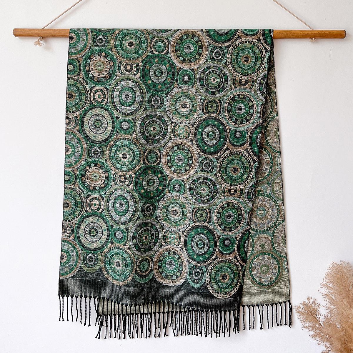 

Производитель Хлопковый Шарф Шаль Круг Осень И Зима Длинный Женский Теплый Бахрома Жаккардовая Шаль Двусторонняя Шаль 200x65cm зелёный