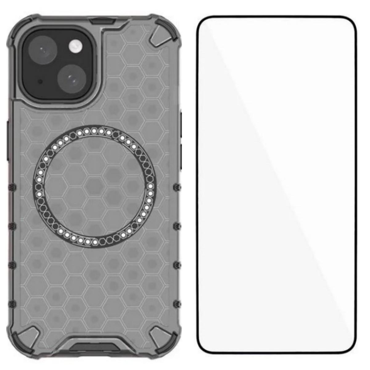 

For iPhone 15 Plus Phone Case Compatible with MagSafe WANLONFENG FC Series with Tempered Glass (Big Lens Hole) Black