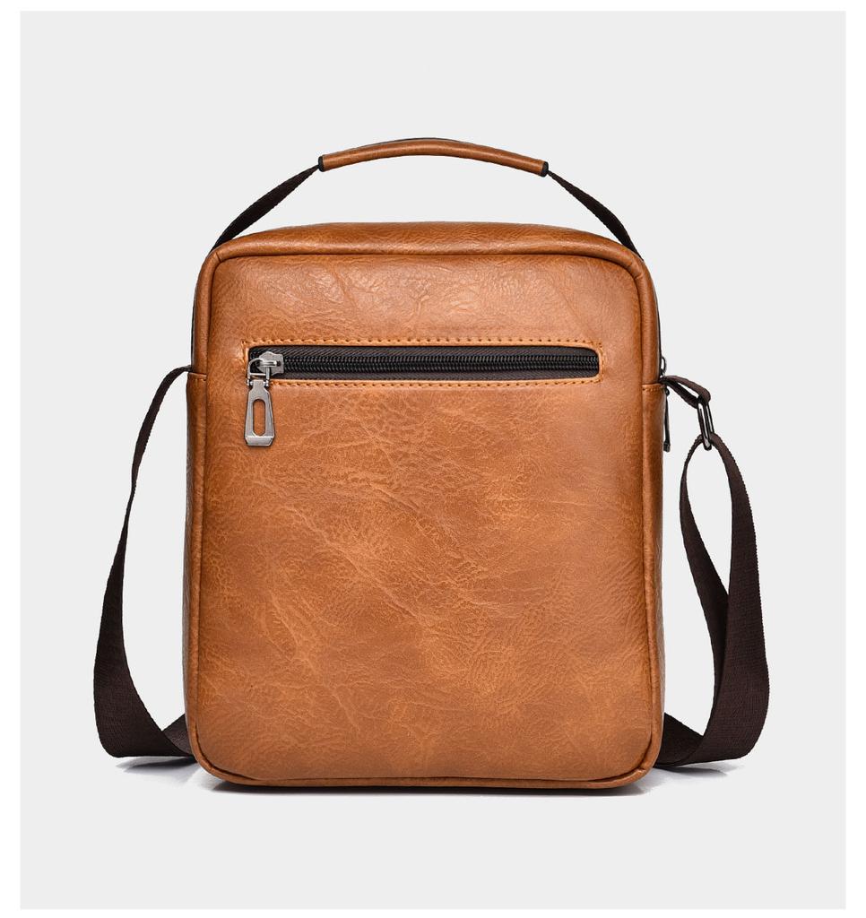 Mens Vintage Fashion Sling Bag Large Capacity Solid Pu Leather Message Bag One Shoulder Bag with Handle