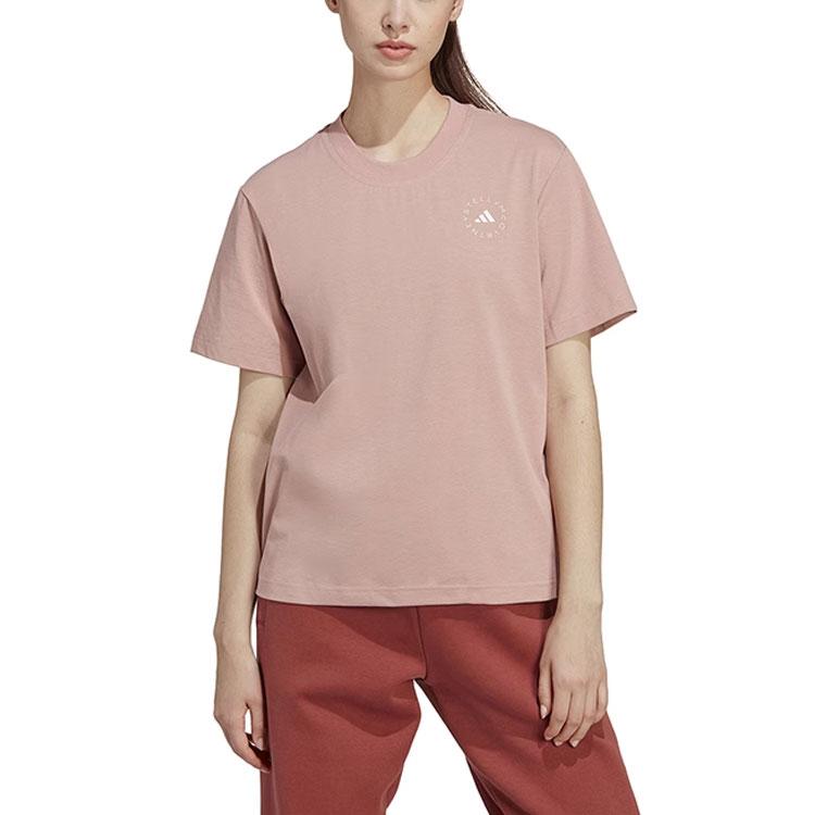 Adidas X Stella McCartney Collaboration Solid Logo Loose Fit Round Neck Short Sleeve T-Shirt Women Tops Pink HT1113