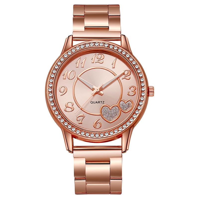 Classic Heart Shape Quartz Watch For Women With Diamond Accents And Alloy Steel Band