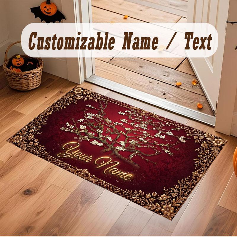 Decorative Artwork Theme Crystal Velvet Floor Rug Personalized Custom Name Text Warm Carpet Home Decoration